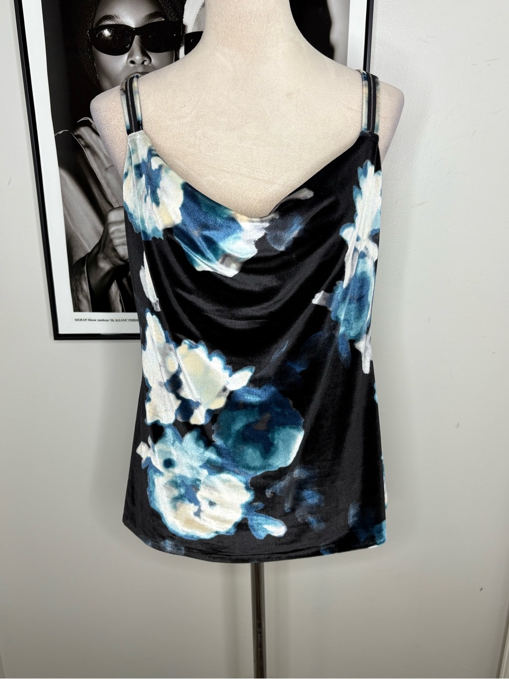 White House Black Market Black Satin Floral Cowl Camisole